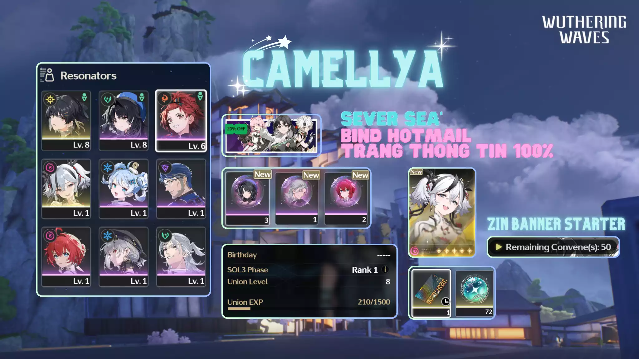 [Sea] Camellya + 5 sao tân thủ + Vé chọn 5 sao + Zin Map 100%